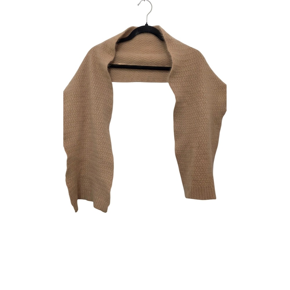 Angora Wool Blend Scarf Womens OS Camel Tan Chevron Knit Fuzzy Winter‎ Wrap